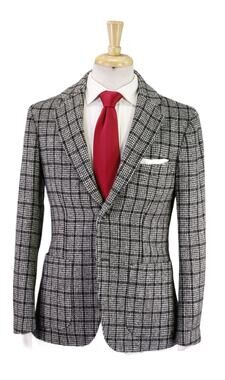 Harris Tweed x Edifice Black Gray Plaid Patch Pocket Slim Fit 2-Btn Suit 36S